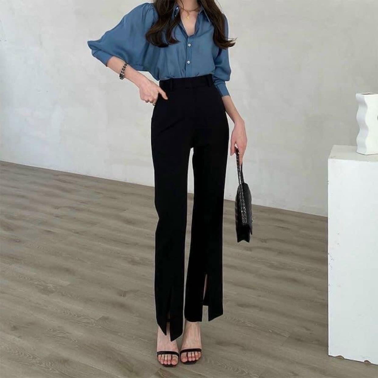 Quần ống Loe Nữ Cạp Cao Xẻ Tà Dáng Dài Chất Tuyết Mưa Co Giãn Nhẹ Vnq0222 – Vanass