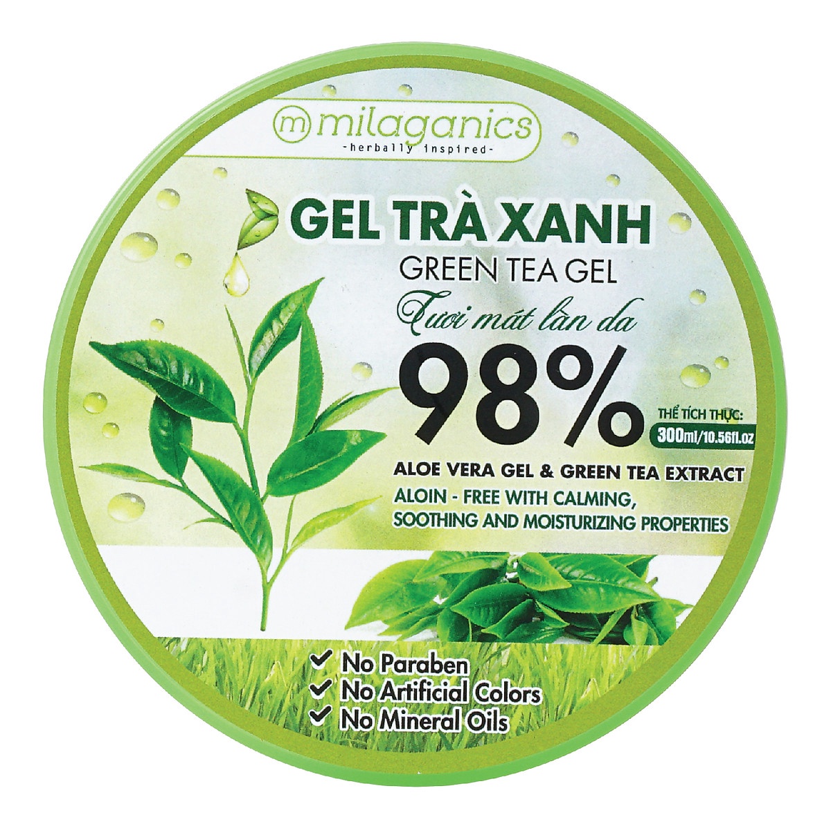 Gel Trà Xanh Cấp ẩm Da, Giảm Mụn Từ Tinh Dầu Trà Xanh Tự Nhiên 300ml – Milaganics