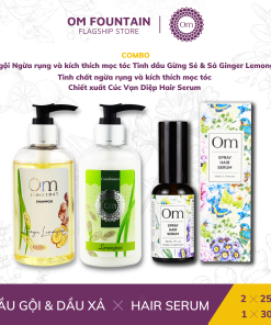 [combo 1] Dầu Gội Và Dầu Xả Ngừa Rụng Và Tinh Dầu Gừng Sẻ & Sả + Tinh Chất Chiết Xuất Cúc Vạn Diệp Hair Serum 30ml – Om Fountain