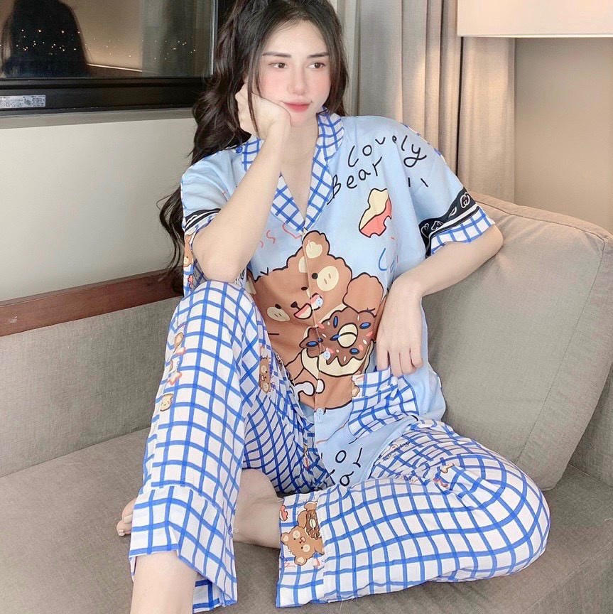 đồ Mặc Nhà Pijama Lụa Mango Thiết Kế Tay Ngắn Quần Dài Freesize Từ 42-58kg – Queen