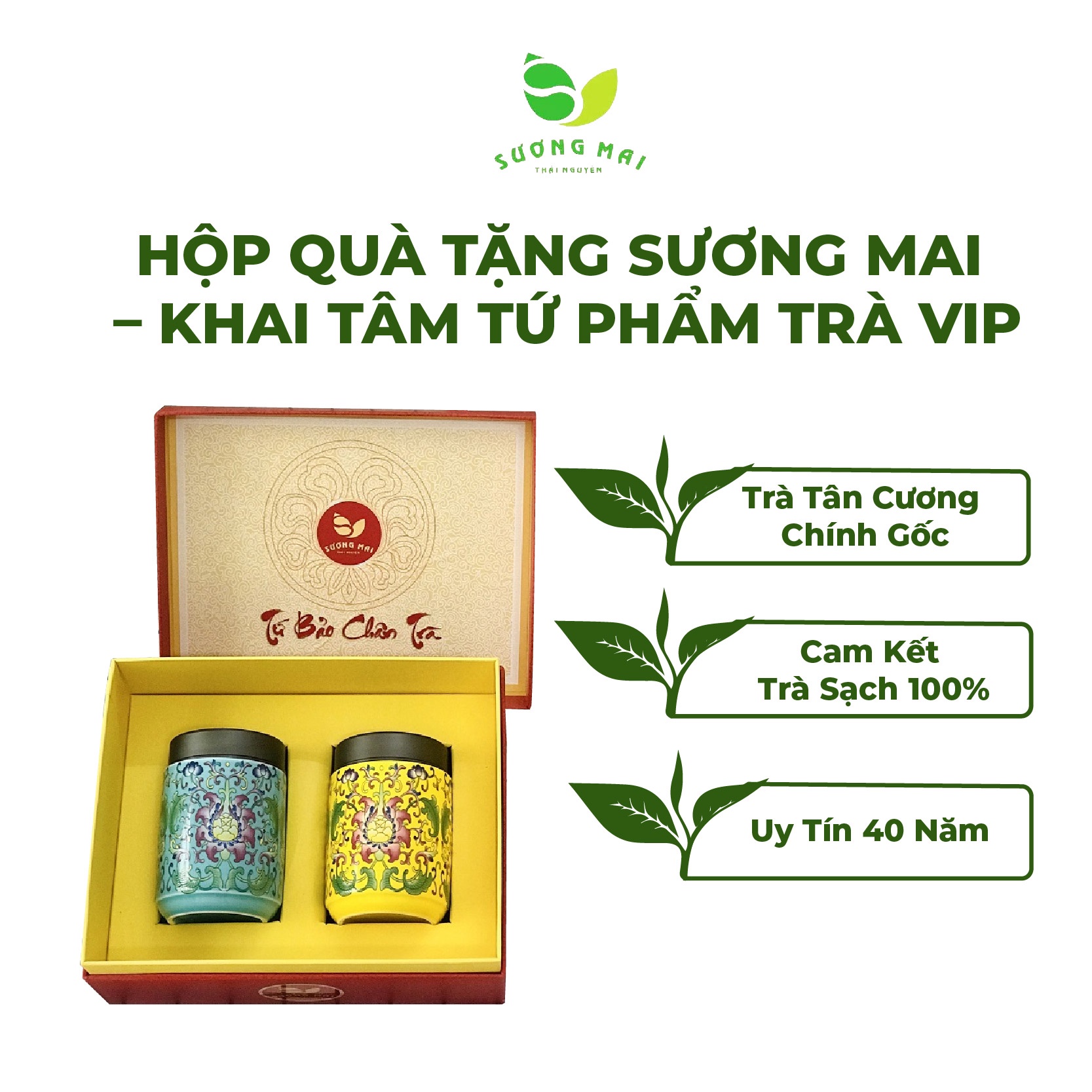 Hộp Quà Tặng Khai Tâm Tứ Phẩm Trà Vip – Sương Mai