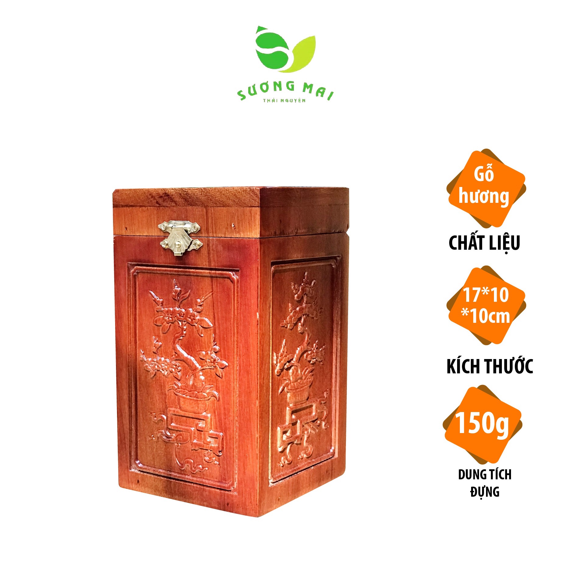 Hộp đựng Trà Gỗ Hương 150g – Sương Mai