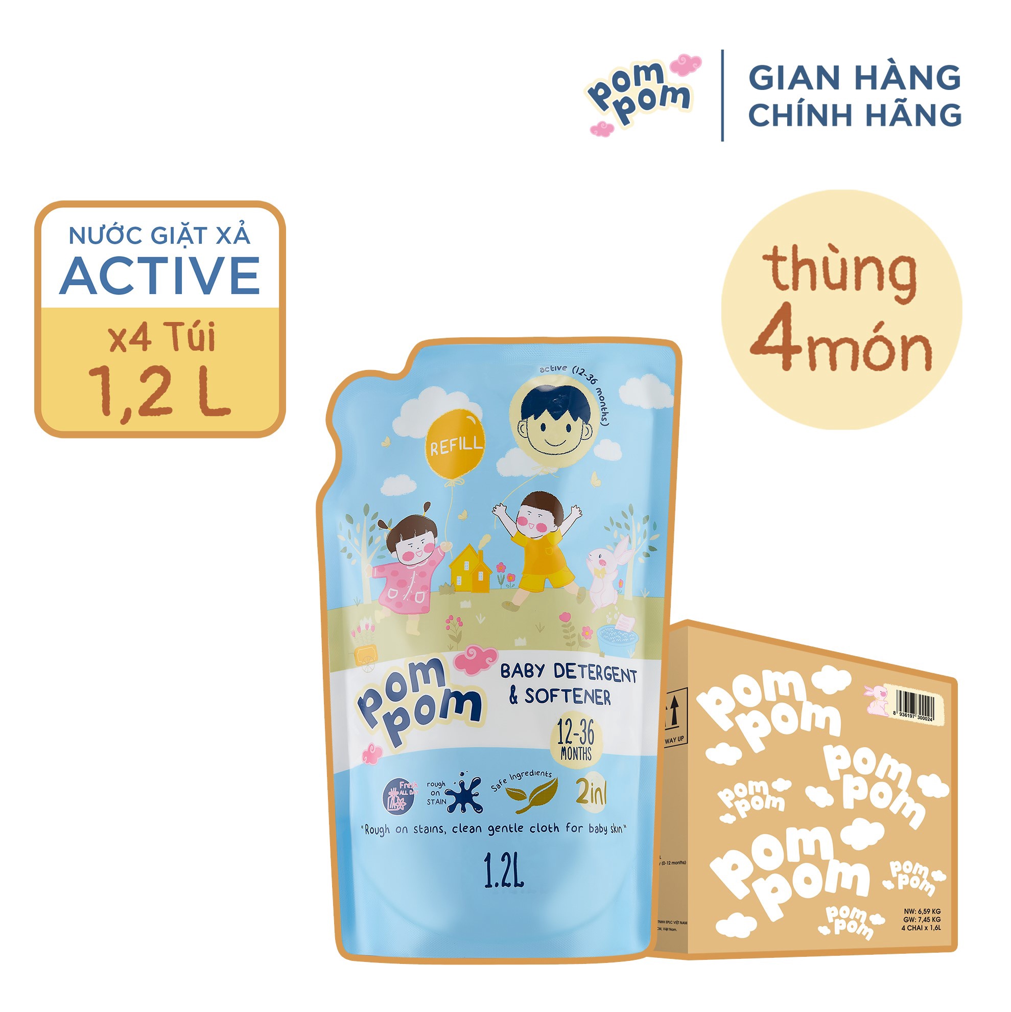 [thùng 4 Túi 1.2l] – Dành Cho Cả Nhà – Gel Giặt Xả 2in1″lành” – Sạch Sâu Vết Bẩn – Dưỡng Mới Vải – Lưu Hương Tích Hợp Kháng Khuẩn An Toàn Cho đồ Lót