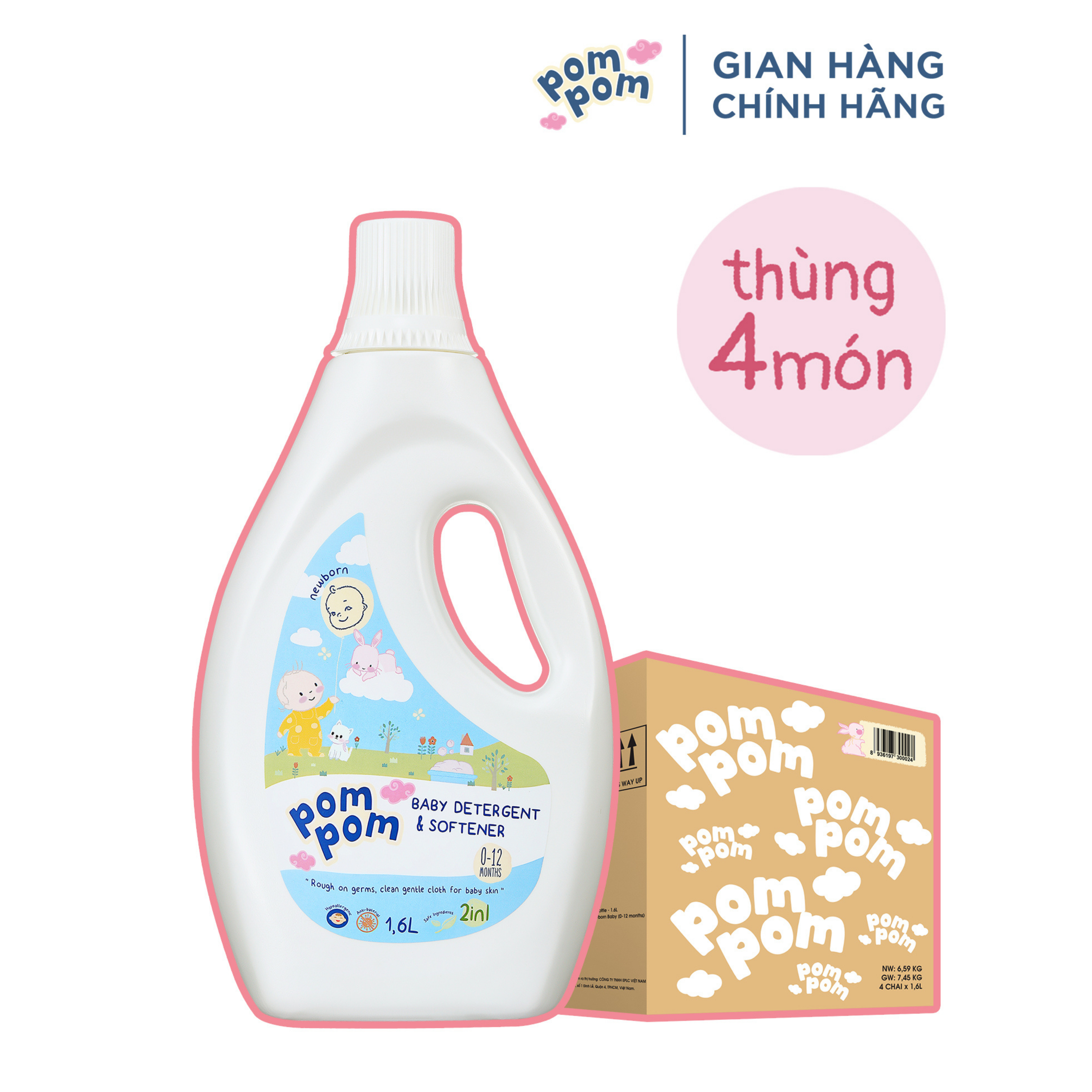 [thùng 4chai] – Dành Cho Bé Sơ Sinh – Gel Giặt Xả 2in1- Sạch Sâu – Kháng Khuẩn – Khử Mùi Nôn Trớ, ọc Sữa, Tè Khai-lưu Hương Phấn Thơm Dịu Nhẹ