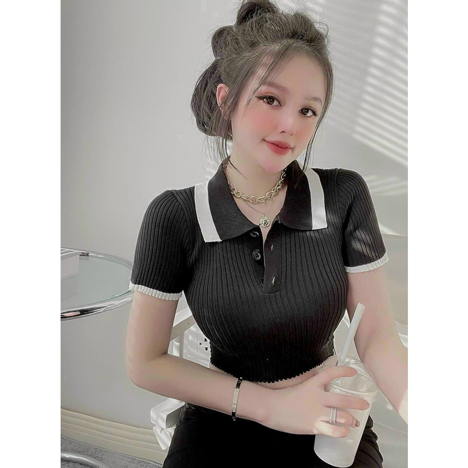áo Len Croptop Cộc Tay Phối Viền – Chipxinhxk