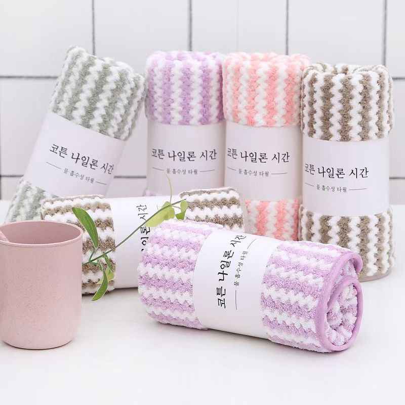 Set 10 Khăn Mặt Kẻ Sọc Mềm Mịn Phong Cách Hàn Quốc Cao Cấp – Su