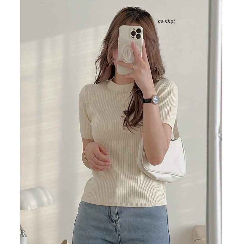 áo Len Cộc Tay Cổ Tròn Chất Len Mềm Mịn, Họa Tiết Gân – Chipxinhxk
