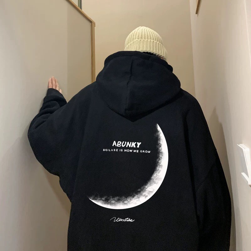 Hoodie Mặt Trăng Nỉ Bông Cotton Form Rộng Mũ To 2 Lớp – Phong Boutique