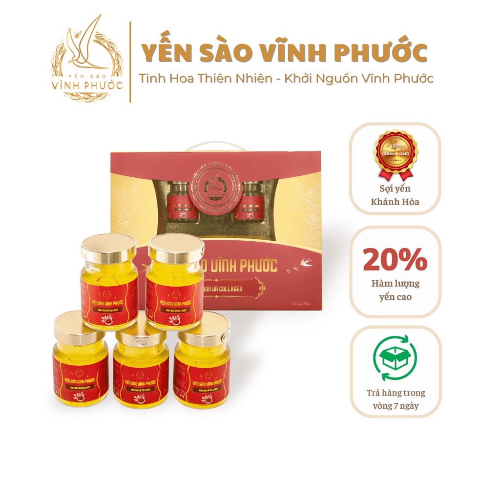 Hộp Quà 5 Hũ – Tổ Yến Sào Chưng Saffron Collagen – Yến Sào Vĩnh Phước
