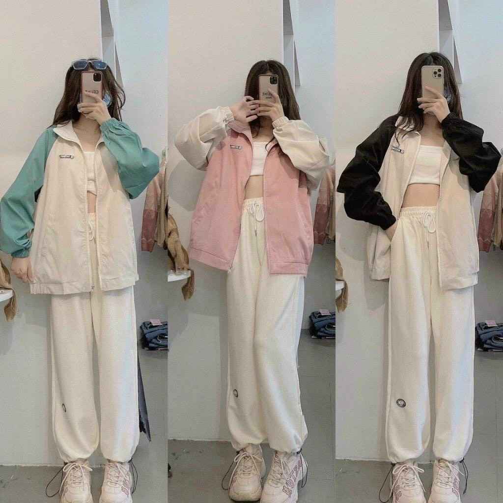 áo Khoác Dù Nữ 2 Lớp Form Unisex Cổ Trụ Phối 2 Tông – Htm Fashion