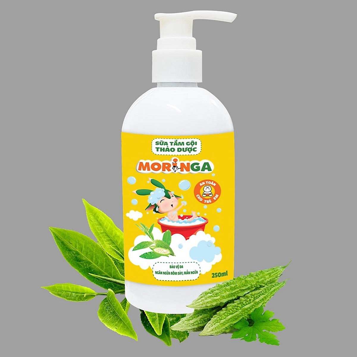 Sữa Tắm Gội Thảo Dược Ngăn Ngừa Rôm Sảy, Mụn Nhọt 250ml – Moringa