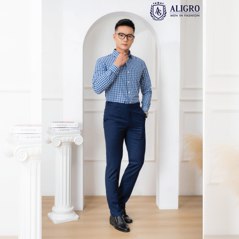áo Sơ Mi Dài Tay Bamboo Kẻ Caro Xanh – Aligro