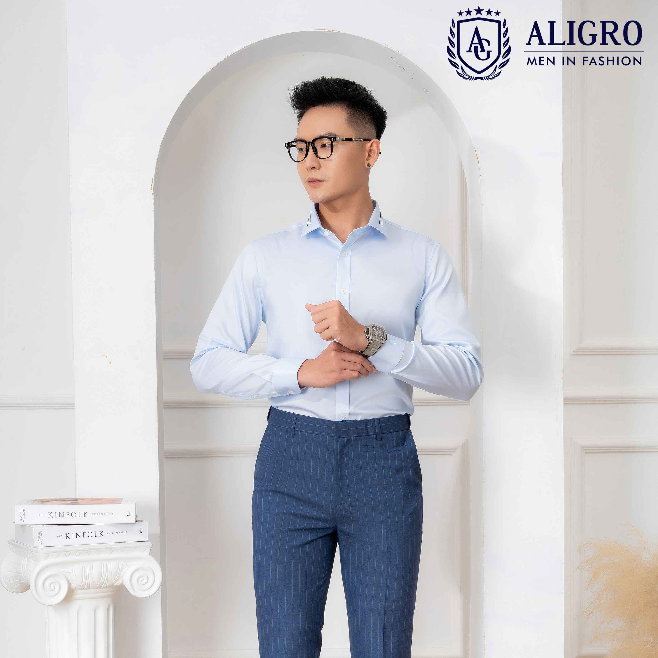 áo Sơ Mi Dài Tay Cotton Chống Nhăn Xanh – Aligro