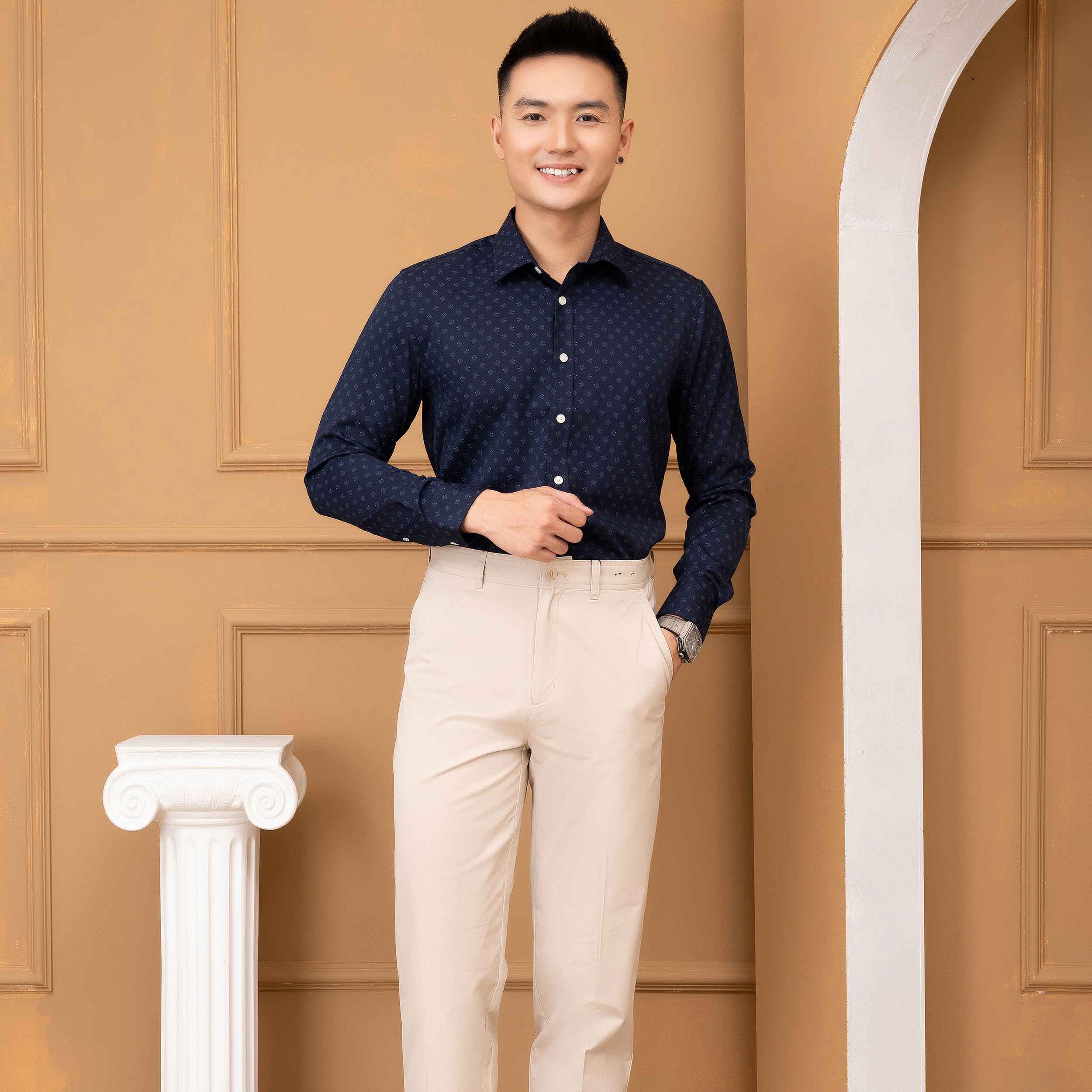 áo Sơ Mi Slimfit Dài Tay Navy Vân ô – Aligro