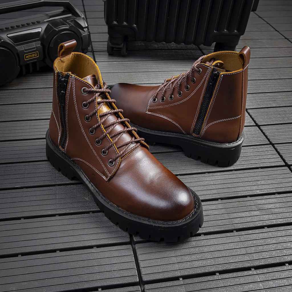 Giày Da Nam Combat Boots Zip Cao Cổ Chất Da Bò đẹp Cao Cấp G610 – Akito