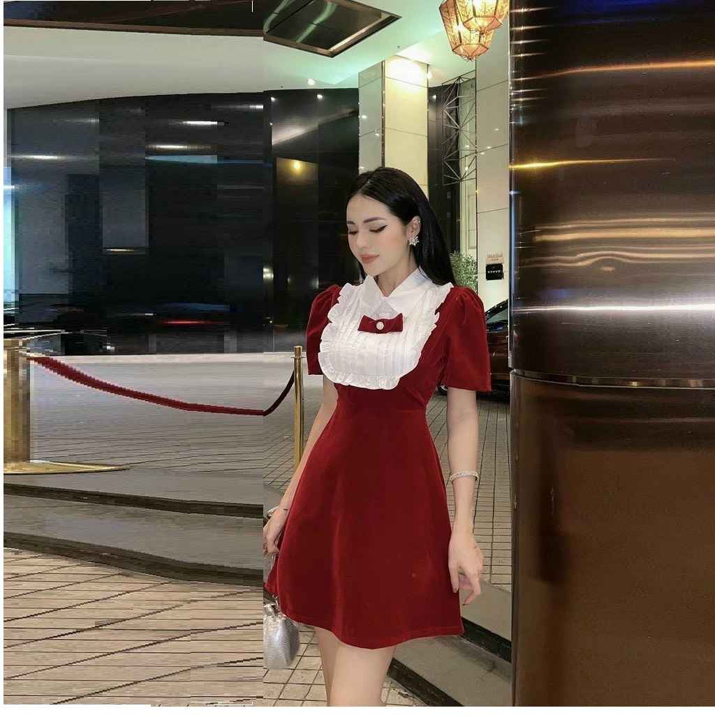 đầm Phối Cổ Bèo Dập Ly đính Nơ Váy Xòe Ngắn Tfqdxc9 – Tosatan