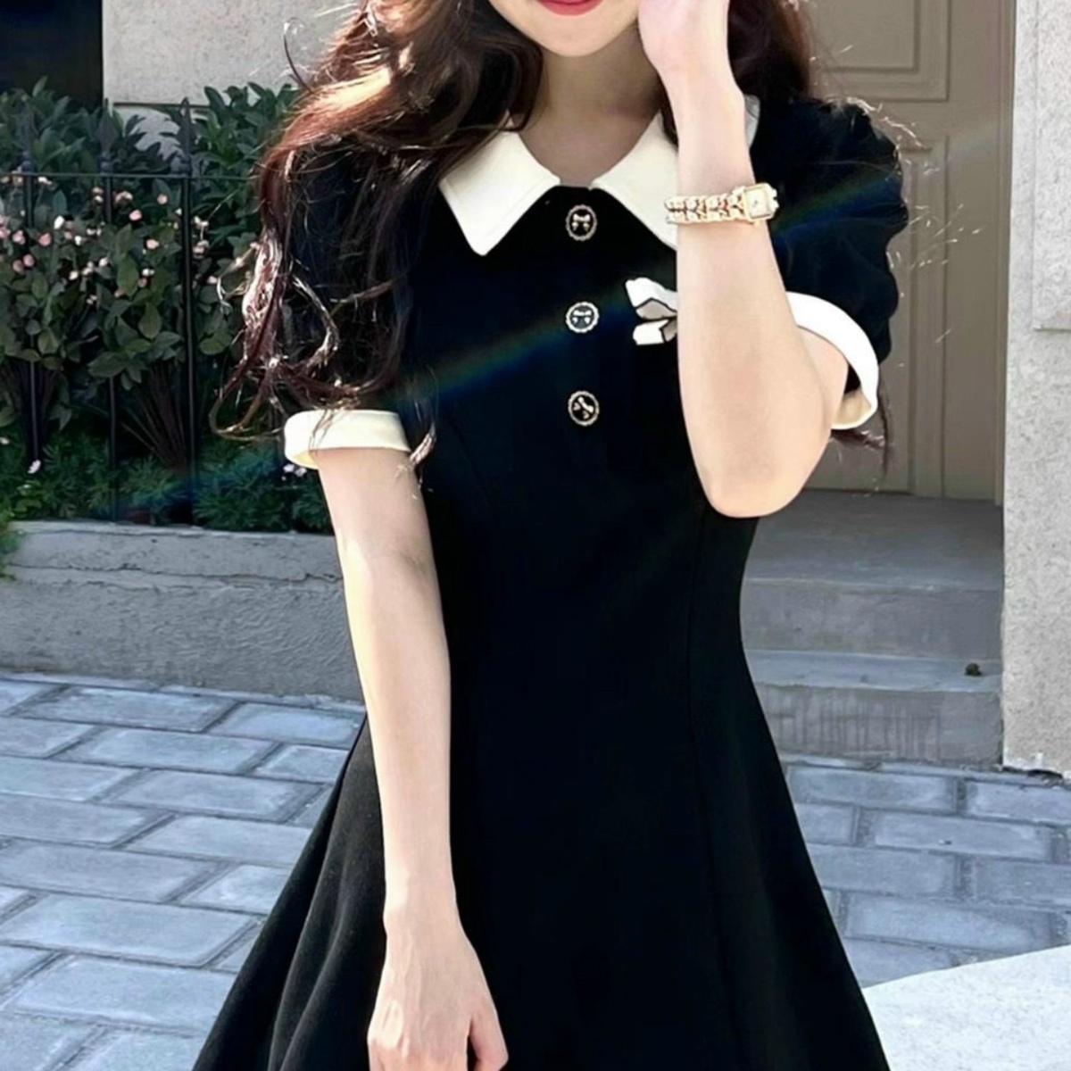 đầm Tiểu Thư Cổ Bẻ Phối Nút đính Nơ Umi Siêu đẹp – Lê Phương Boutique