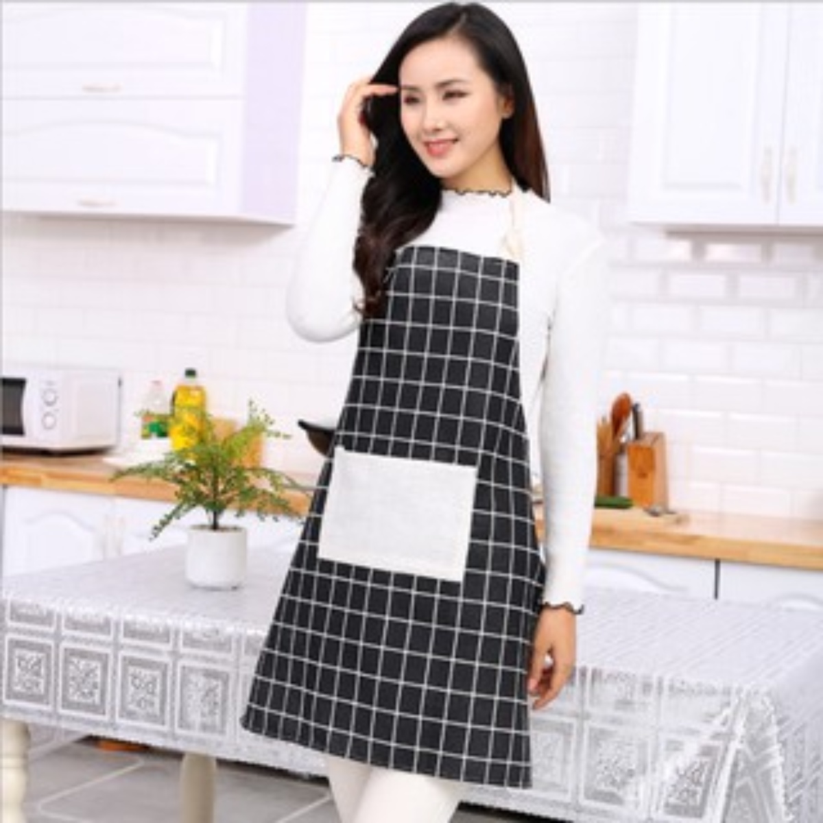 Tạp Dề Làm Bếp Chống Thấm Nước, Chống Dầu Mỡ Kẻ Caro Có Túi Siêu Tiện Lợi – Dmastore