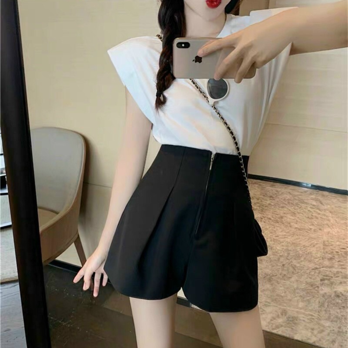 Quần Short Cạp Cao Khóa Giữa Tôn Dáng, Quần Sooc ống Rộng Chất Tuyết Mưa – Dmastore
