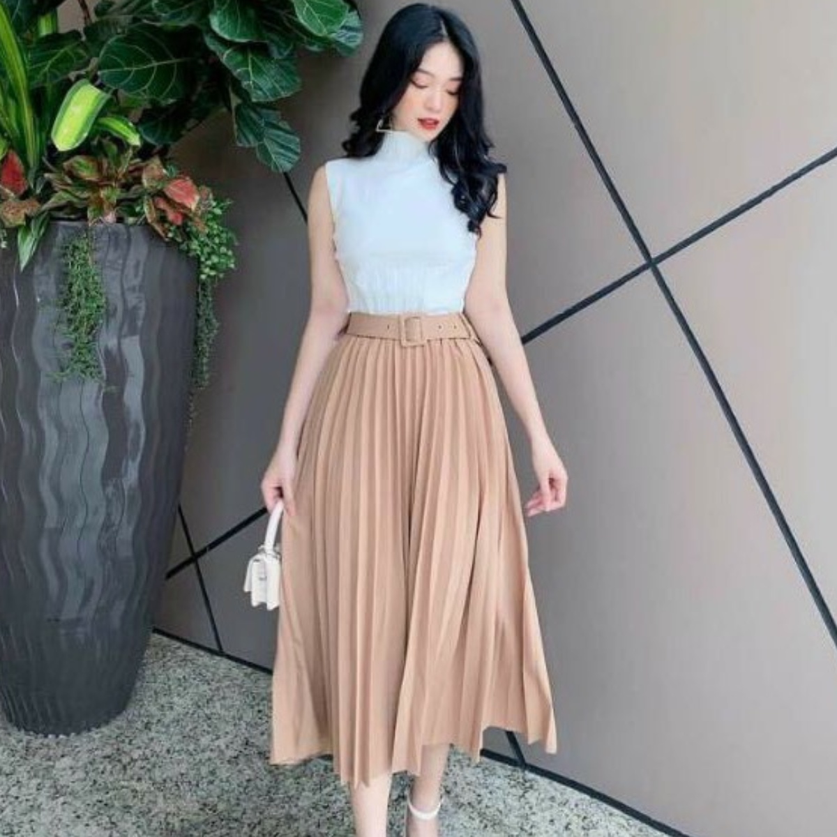 Chân Váy Xếp Ly Kèm đai Hàng Quảng Châu Chất đẹp, Chân Váy Xoè Dài Xếp Ly Thời Trang – Dmastore