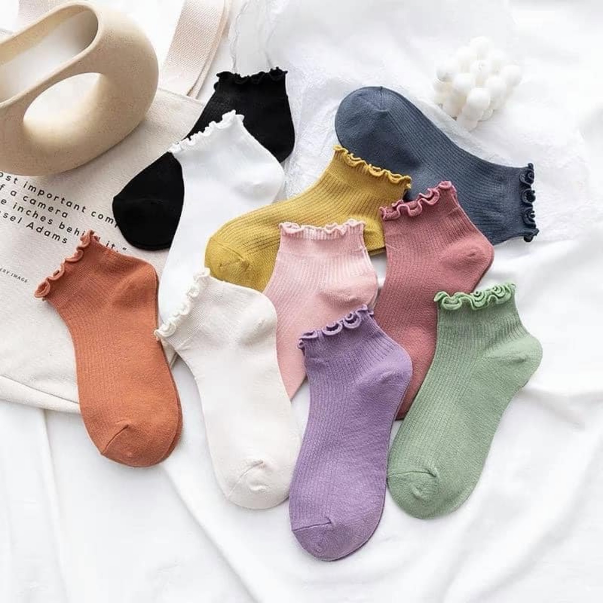 Combo 10 đôi Tất Nhiều Màu, Dáng Cổ Ngắn Phối Bèo, Chất Dày đẹp – Chipxinhxk