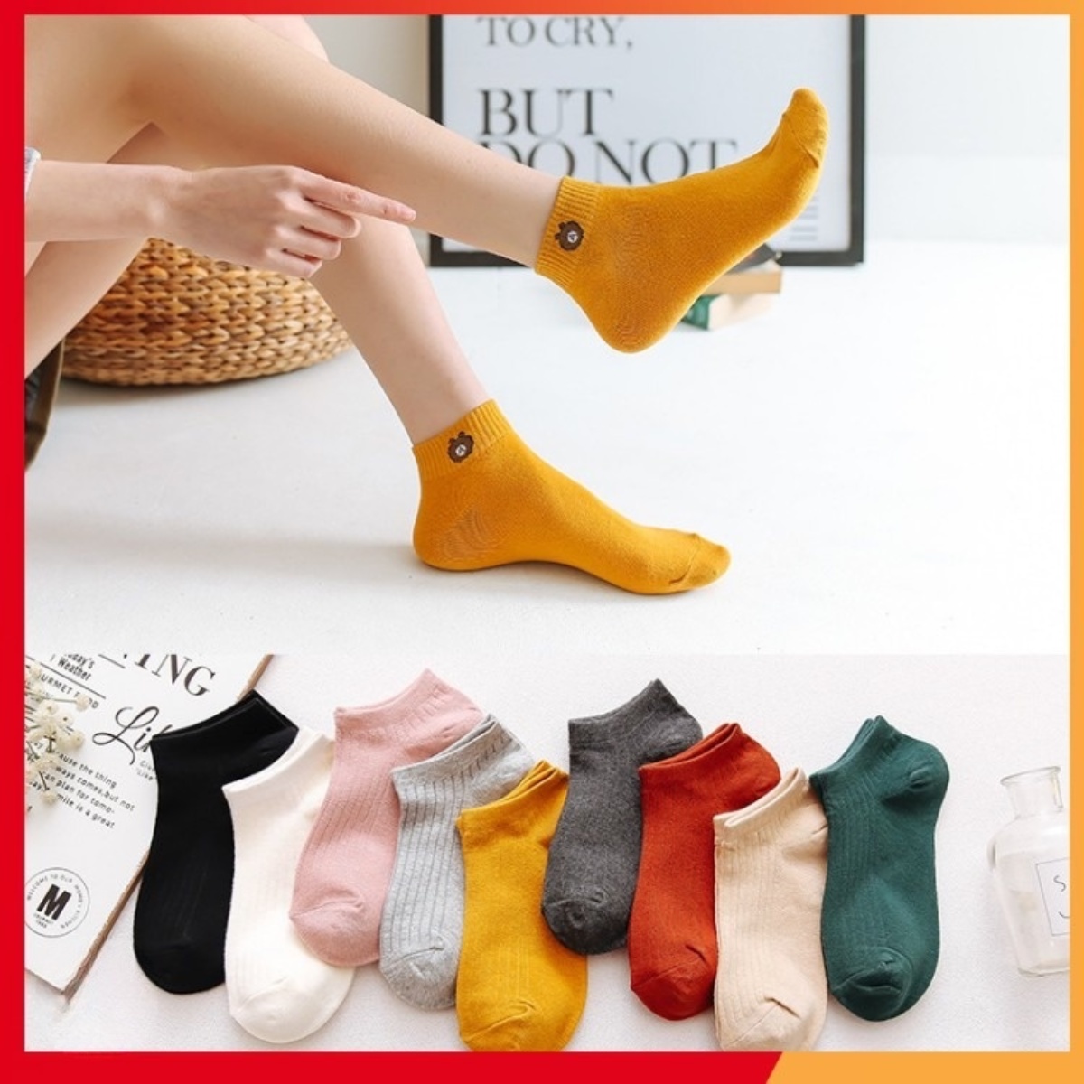 Set 10 đôi Tất Gấu Vớ Nữ Cổ Ngắn Chất Cotton Hình Gấu Brown Kèm Túi Gấu – Su