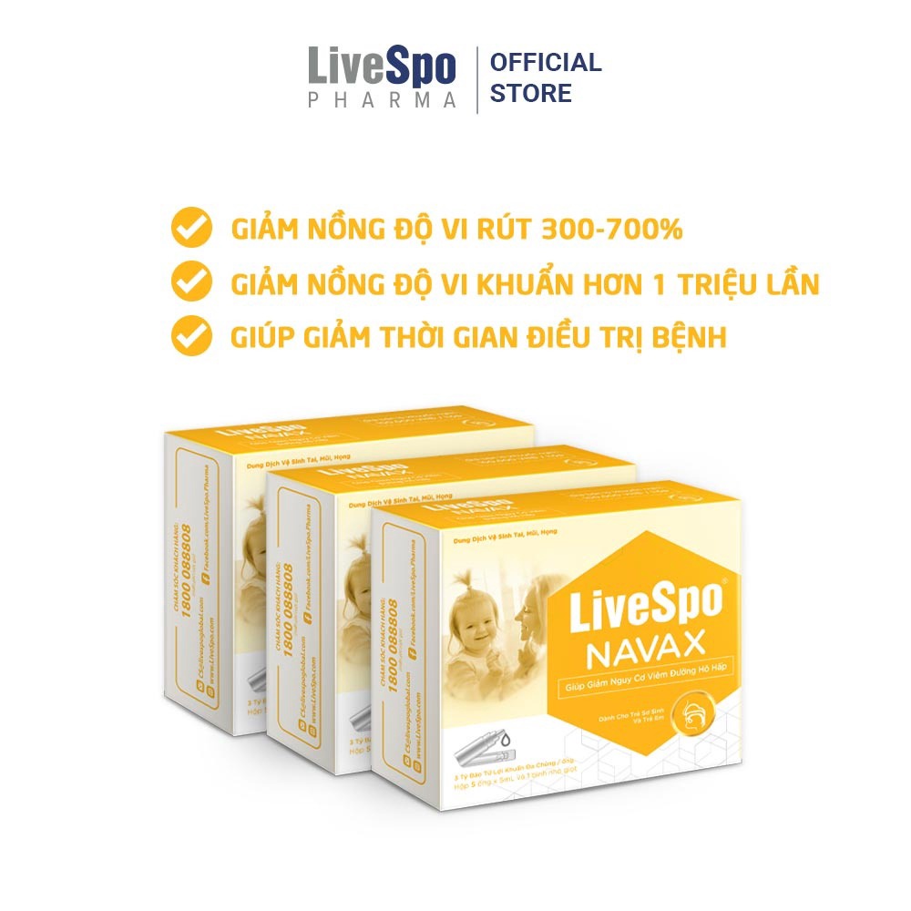 {mua 3 Tặng 1} Combo 3 Nhỏ Mũi Chứa Bào Tử Lợi Khuẩn Livespo Navax Kids Hộp 5 ống – Livespo Pharma