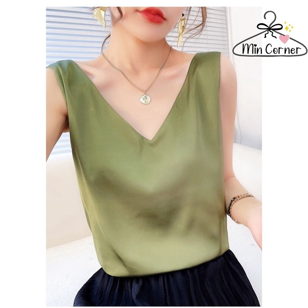 áo Sát Nách Trơn Cổ V Chất Lụa Satin Mềm Mịn Ms5 – Min Corner