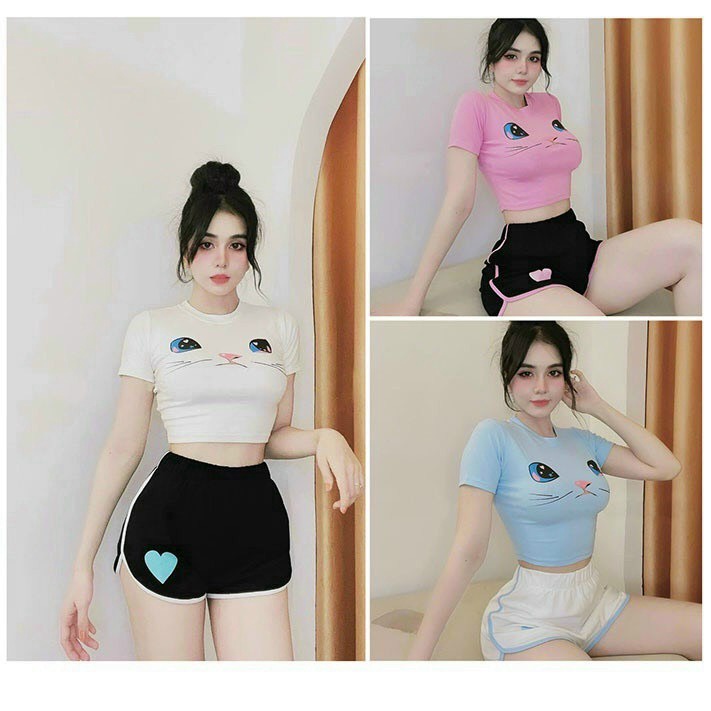 Set đồ Bộ Nữ Mèo Dễ Thương Croptop – Ausa House