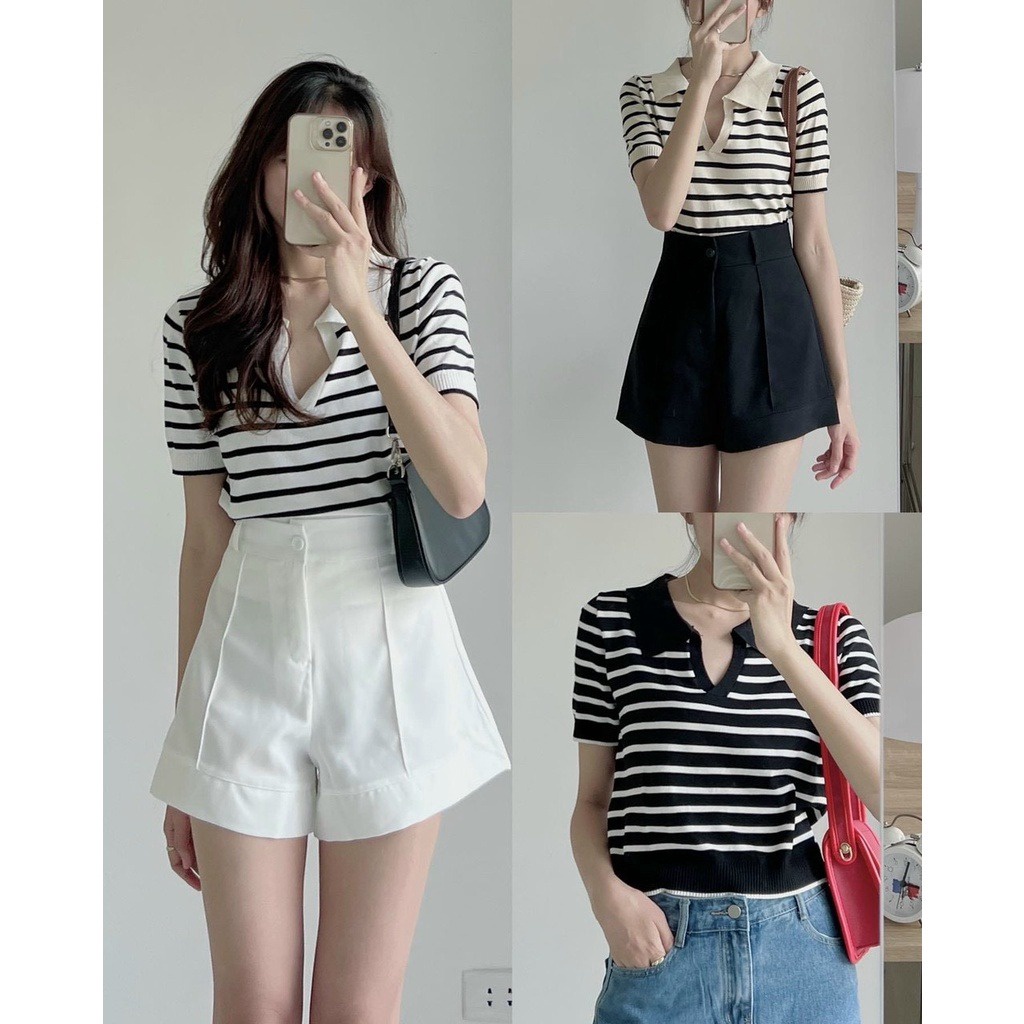 áo Len Nữ Cổ Bẻ Kẻ Ngang Với 3 Nền Màu Khác Nhau Cực Xinh Alpl – Diepchi Fashion