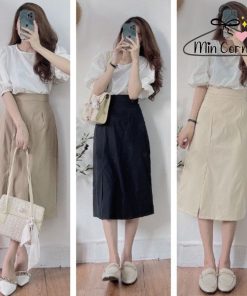 Chân Váy Midi Form Chữ A Lưng Cao Che Bụng Chất Tuyết Mưa Mv4 – Min Corner