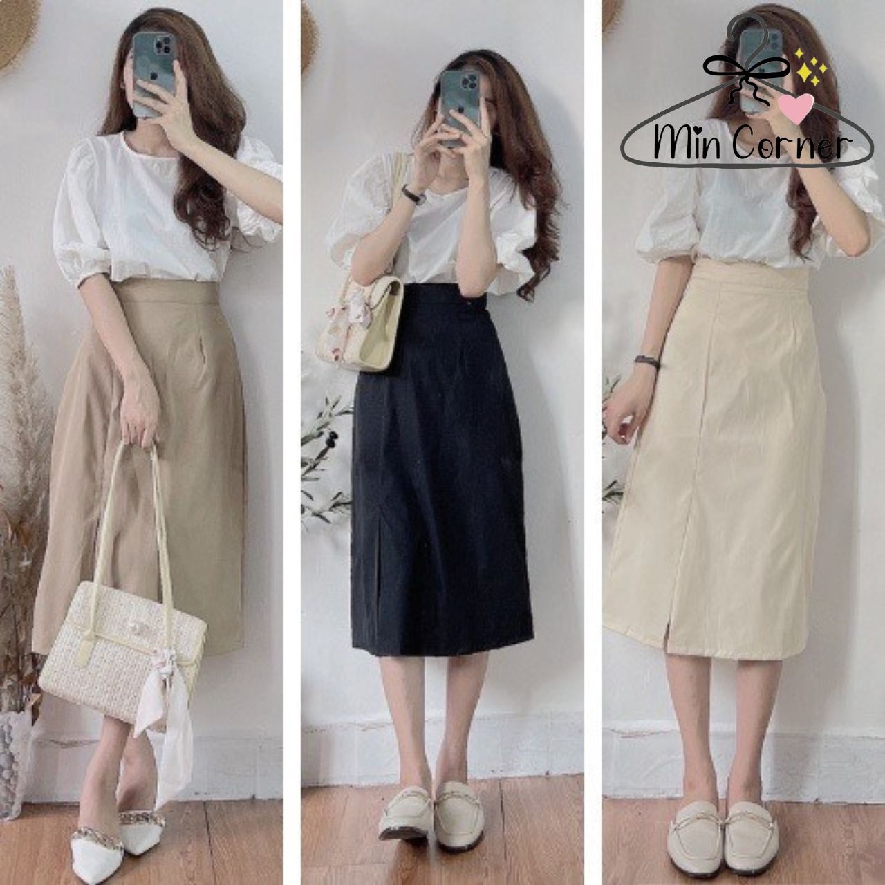 Chân Váy Midi Form Chữ A Lưng Cao Che Bụng Chất Tuyết Mưa Mv4 – Min Corner