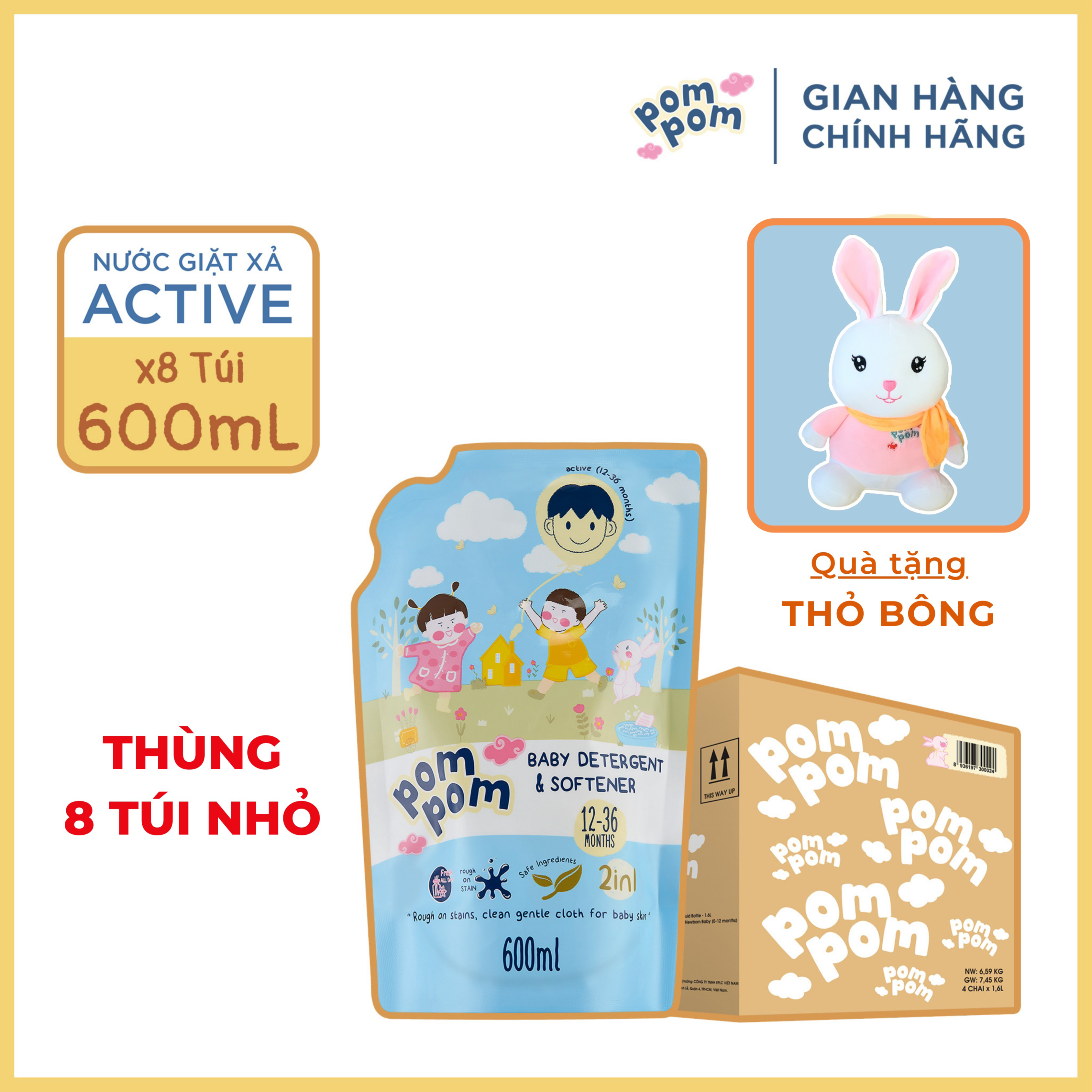 [thùng 8 Túi 600ml] Dành Cho Cả Nhà – Gel Giặt Xả 2in1″lành” Sạch Sâu Vết Bẩn – Dưỡng Mới Vải – Lưu Hương Tích Hợp Kháng Khuẩn An Toàn Cho đồ Lót