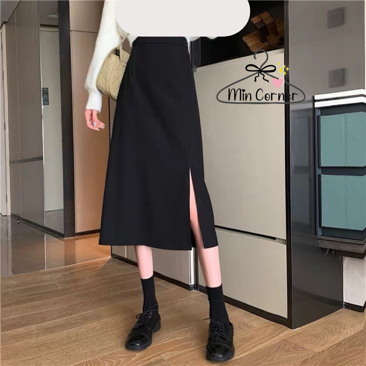 Chân Váy Dài Midi Phong Cách Hàn Quốc Xẻ Cạnh Chất Tuyết Mưa Mv7 – Min Corner