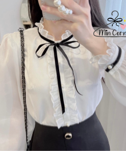 áo Sơ Mi Nữ Tay Dài Thắt Nơ Chất Vải Tơ Ms14 – Min Corner
