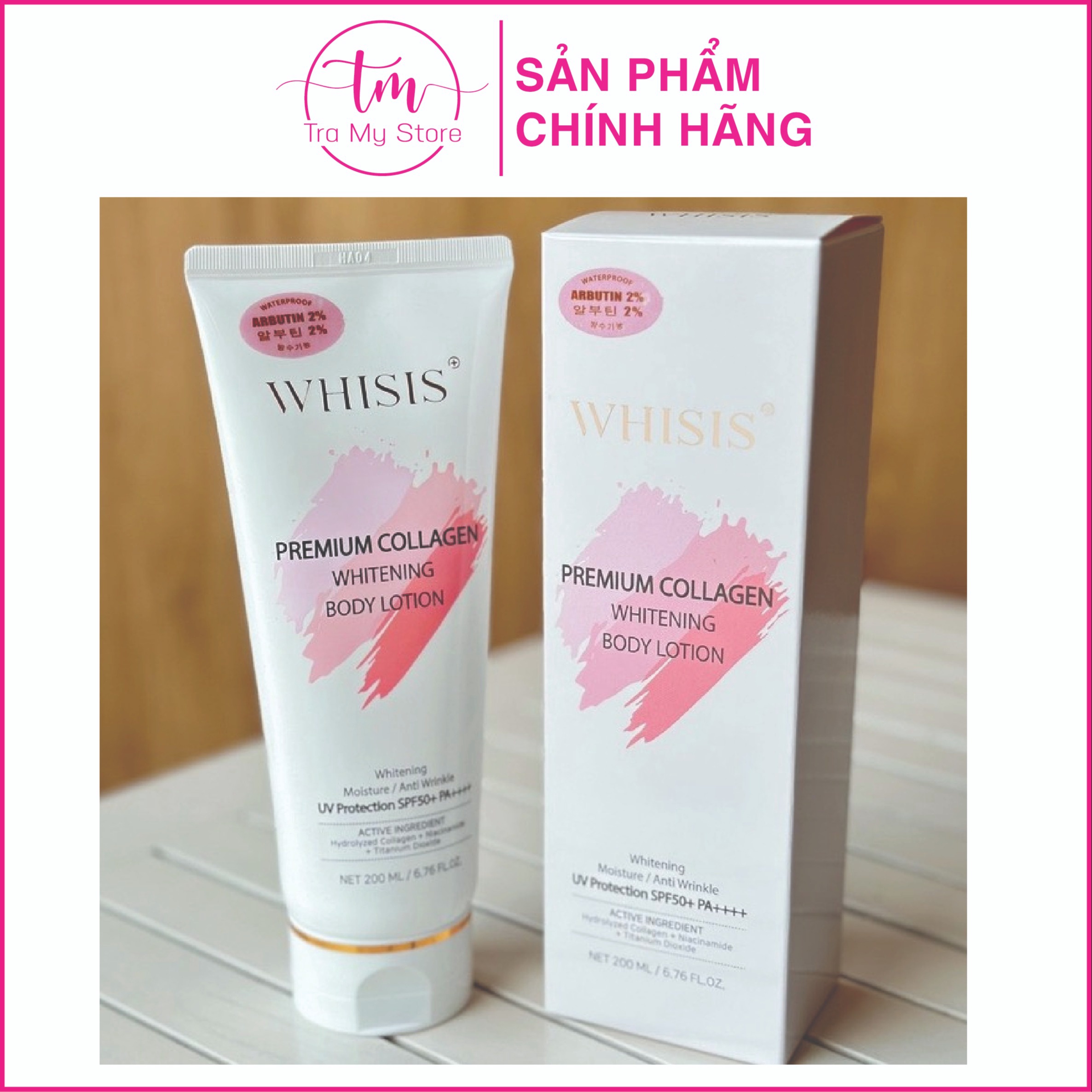 Kem Dưỡng Thể Trắng Da Whisis Chống Nắng Premium Collagen Whitening Body Lotion 200ml – Whisis