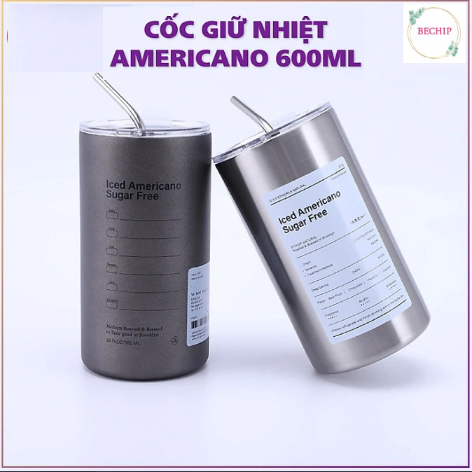 Ly Giữ Nhiệt Inox, Cốc Giữ Nhiệt 600ml Kèm ống Hút Americano Ctb97 – Bechip