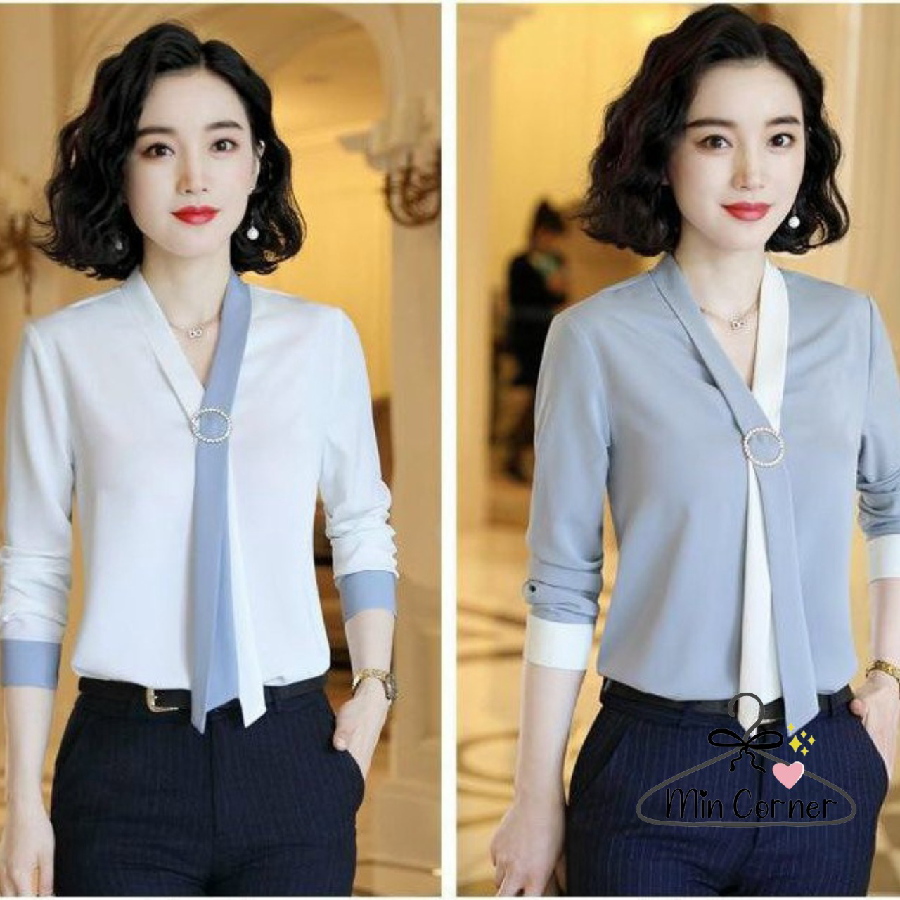áo Sơ Mi Nữ Dây áo Giả Cà Vạt Xinh Xắn – Min Corner