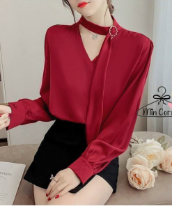 áo Sơ Mi Kiểu Nữ Tay Dài Phối Dây Choàng Cổ Siêu đẹp – Min Corner