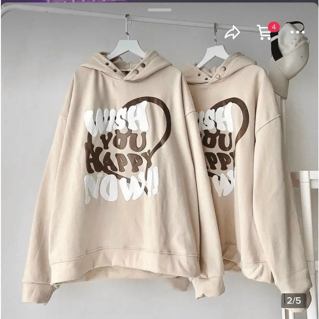 áo Hoodie Nữ Vải Nỉ Wish You Happy Phối Nút Cổ Cá Tính Thời Trang – Golden Dream Tp3279