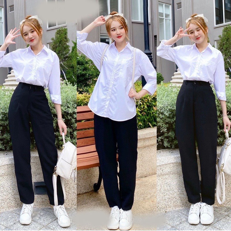 áo Sơ Mi Trắng Nữ Dài Tay Có Túi