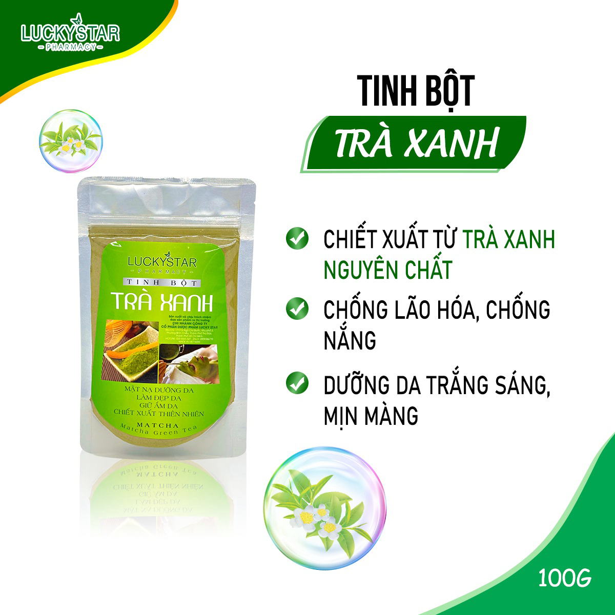 Tinh Bột Trà Xanh 100g – Lucky Star