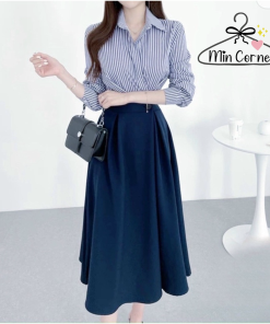 đầm Xanh Phối Sọc Giả Set Md36 – Min Corner