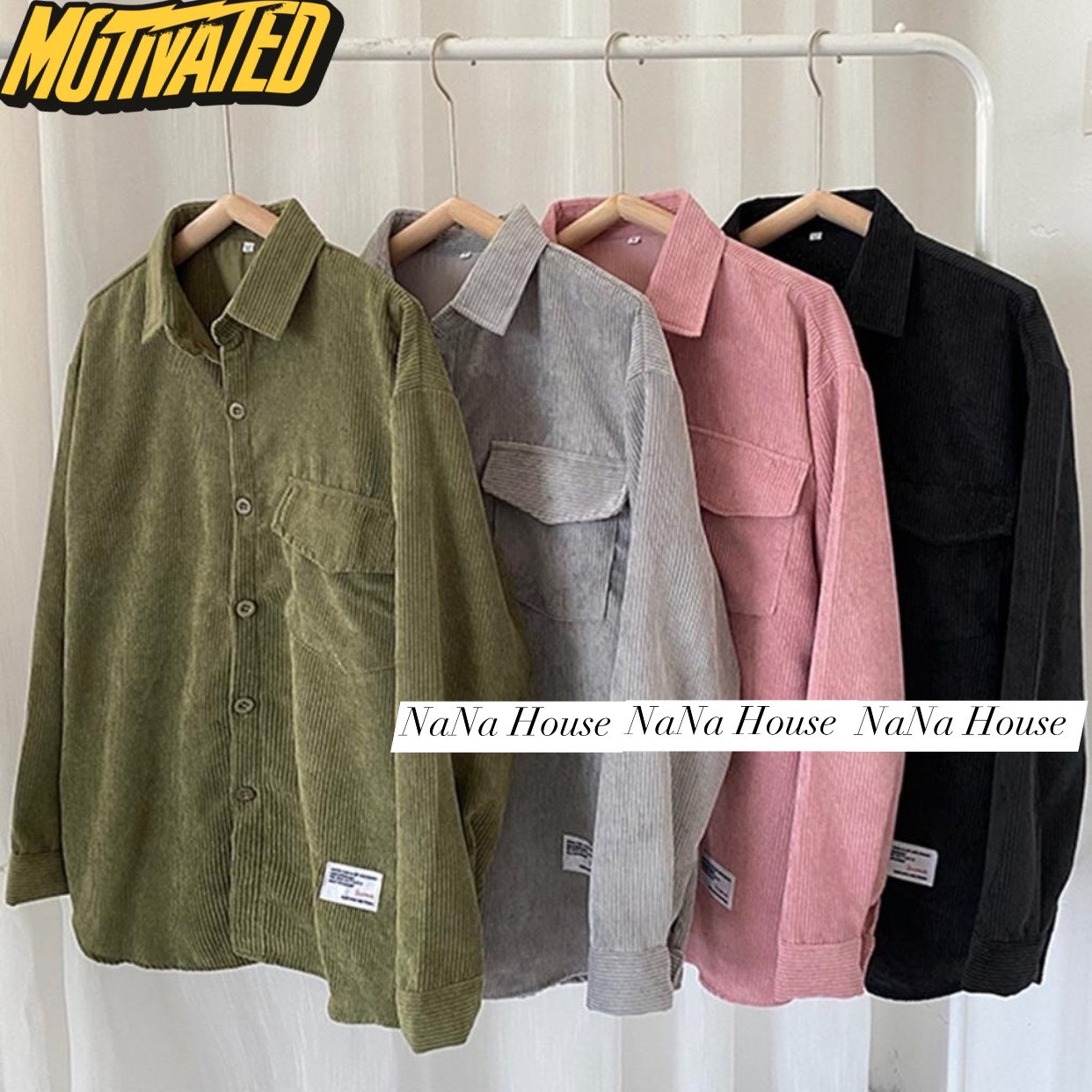 áo Khoác Sơ Mi Nhung Tăm Gắn Logo Nam Nữ Kiểu Basic Dài Tay, áo Oversize Dd001 – Nana House