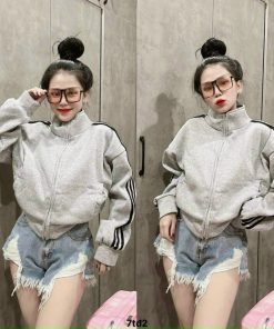 áo Khoác Lửng Chạy Viền Sọc Chất Nỉ Ngoại , áo Hoodie Khoá Kéo Tay Phồng Cánh Dơi Unisex Ulzzang – Tp