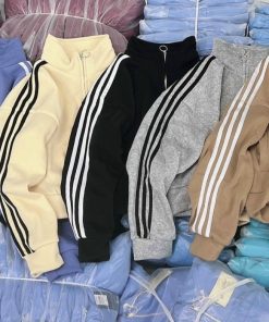 áo Khoác Lửng Chạy Viền Sọc Chất Nỉ Ngoại , áo Hoodie Khoá Kéo Tay Phồng Cánh Dơi Unisex Ulzzang – Tp