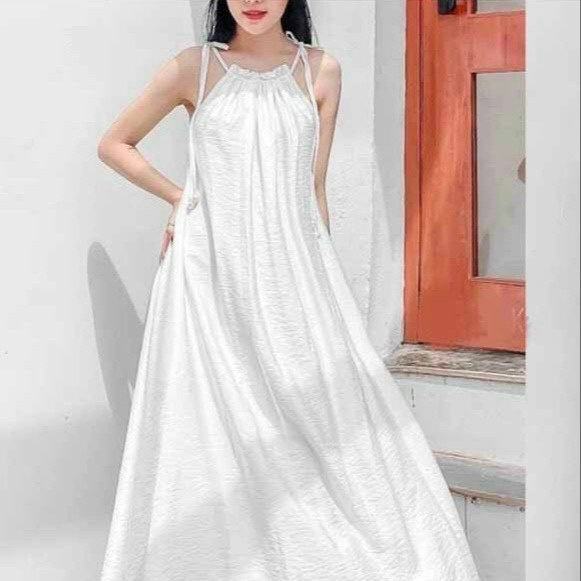 đầm Maxi Cổ Yếm Vải Dũi Buộc Nơ – Ausa House