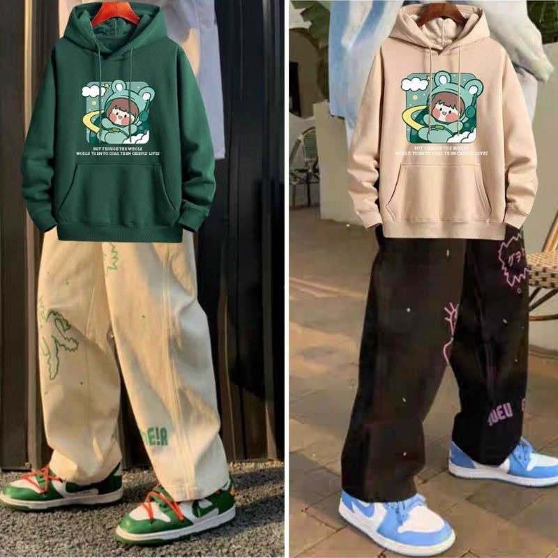 Combo áo Thun Hoodie Maruko Và Quần Dài ống Rút Họa Tiết Họa Hình Nam Nữ Unisex – Ausa House