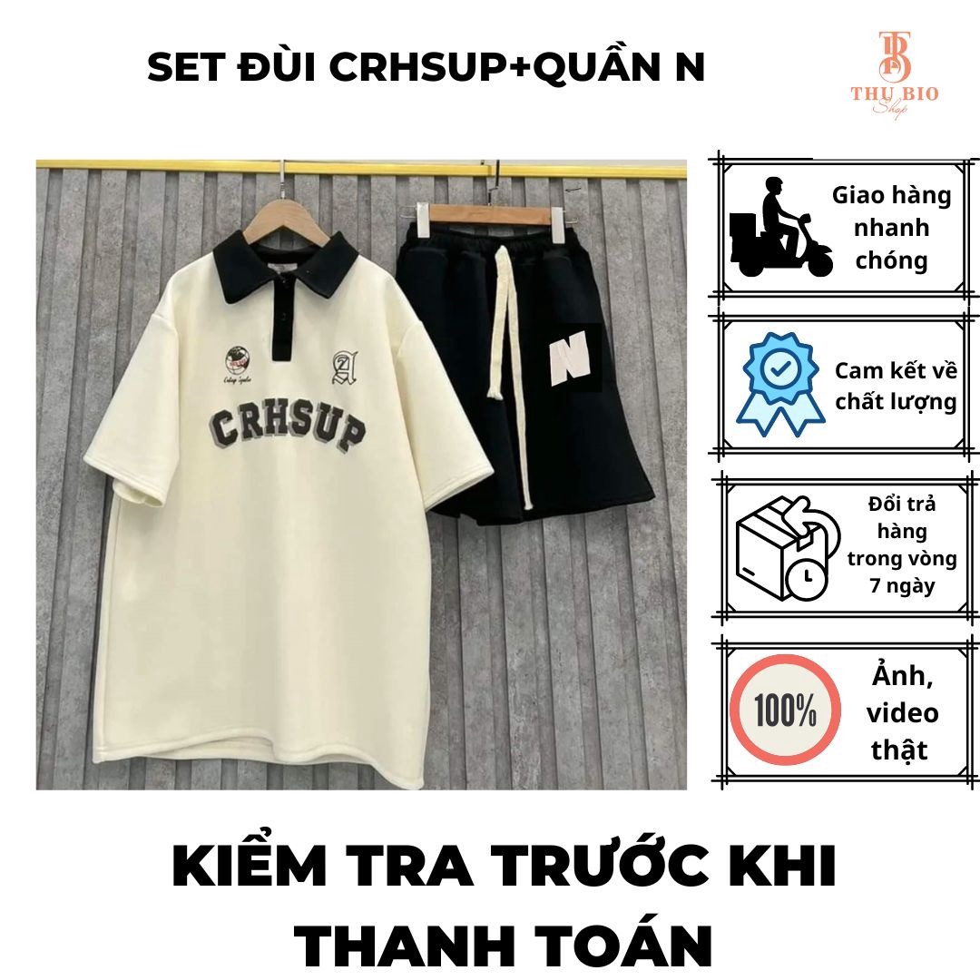 Bộ đùi Nữ, Set Polo Crhsup Nữ Chất Cá Sấu + Quần đùi Chữ N