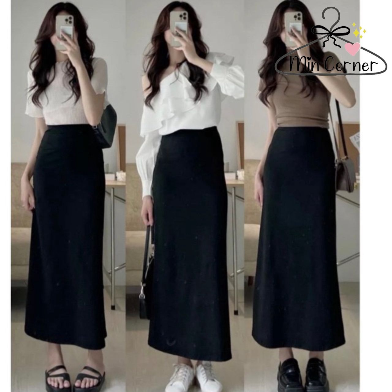 Chân Váy Nữ Dáng Dài Màu đen Lưng Cao Basic Mv20 – Min Corner